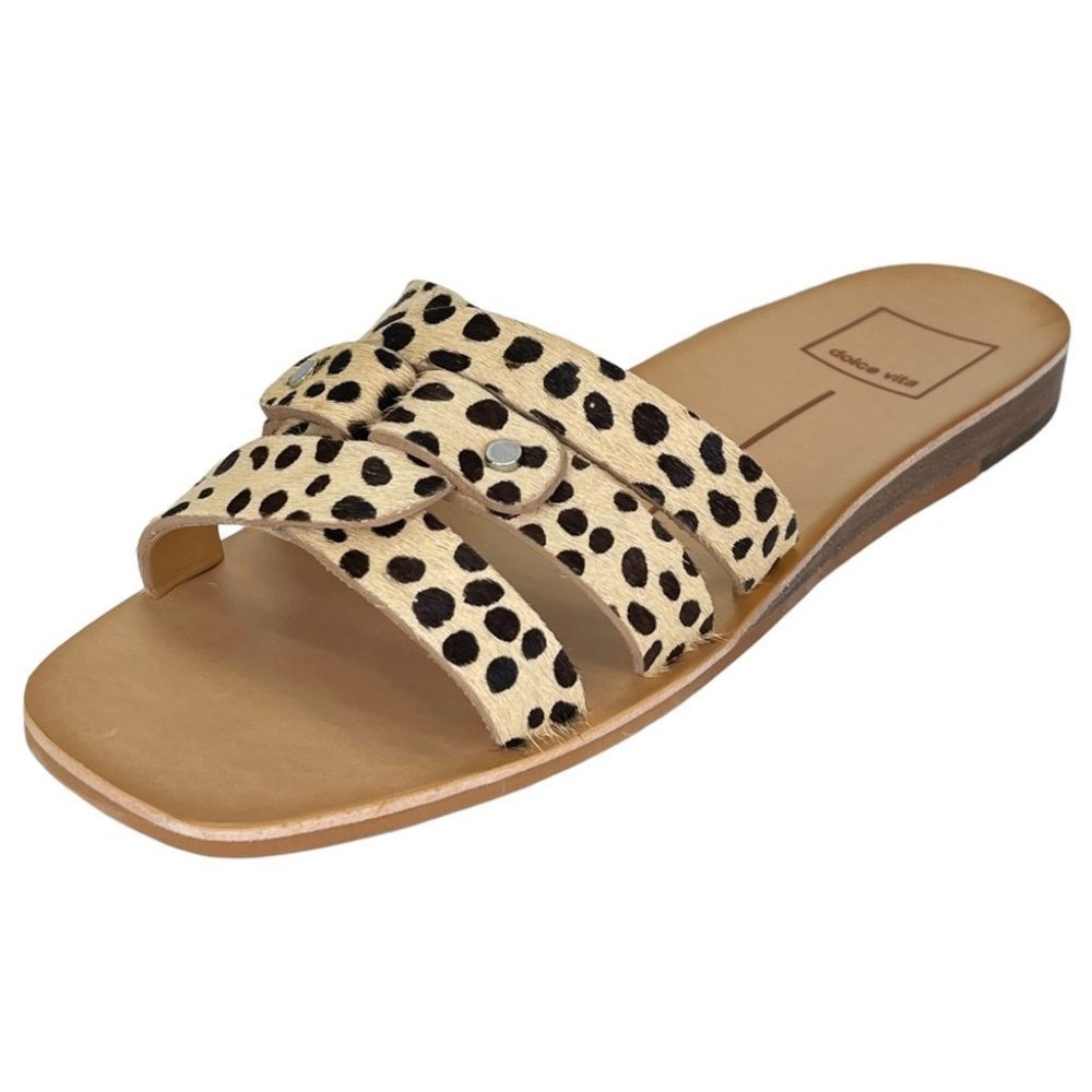 Dolce Vita Cait Leopard Cow Fur Slide Sandals Size 6M